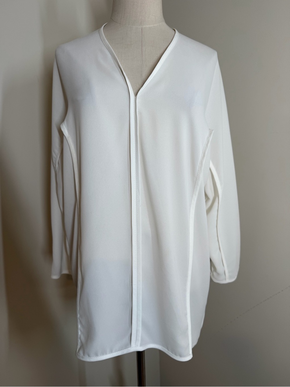 Joseph Ribkoff Off-White-SZ 4 -3/4 Sleeve Pullover Seamed Sheer Blouse Top Tunic